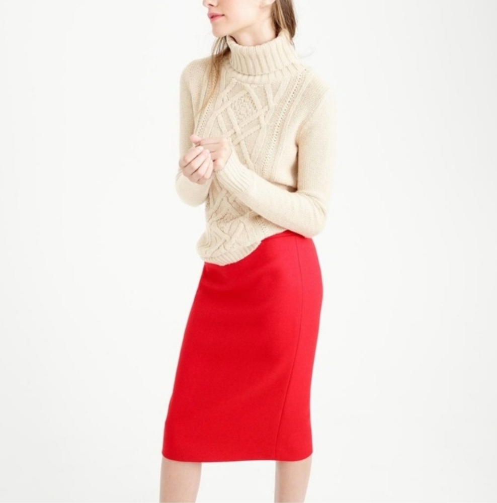 J. Crew Red Wool No. 2 Pencil Skirt Career Wear Office Holiday Christmas